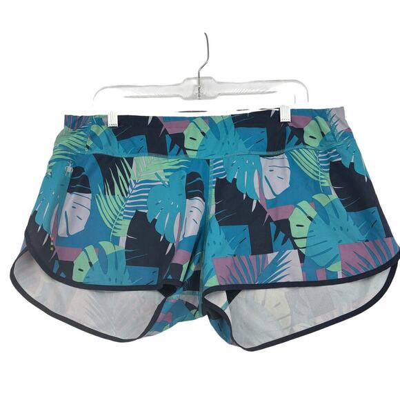 Smartwool Running Shorts Size L Wool Brief Lining Pocket Blue Tropical Print - Picture 1 of 9